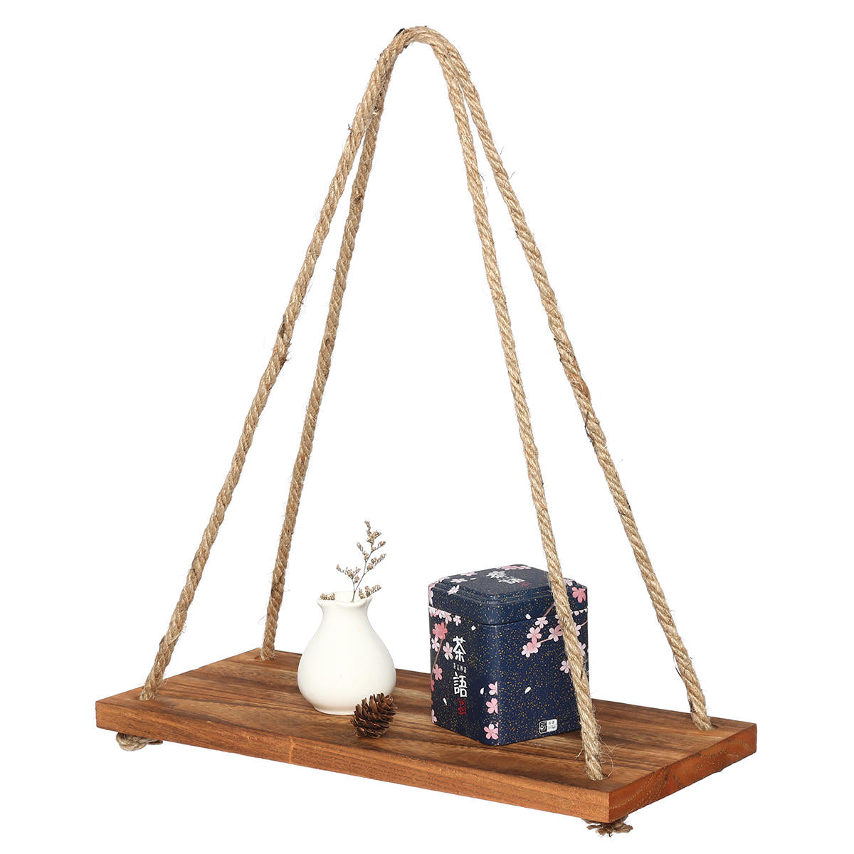 1/2/3 Tier Wooden Wall Mounted Rope Floating Storage Shelf - Kitchen Rack Hanging Shelves Holder