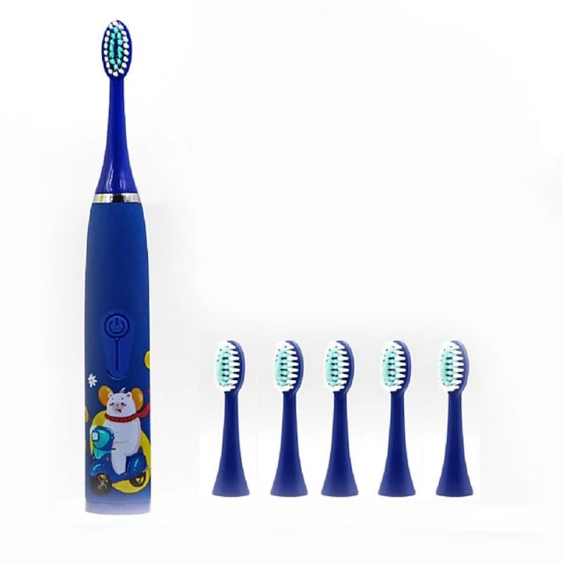 Kids Cartoon Sonic Electric Toothbrush Set with Replacement Heads - Portable Dental Cleaning Device