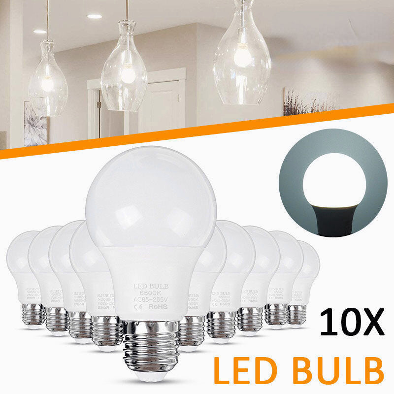 10PCS 5W E27 A60 LED Globe Light Bulbs, Pure White, No Flicker, Home Lamp, AC85-265V