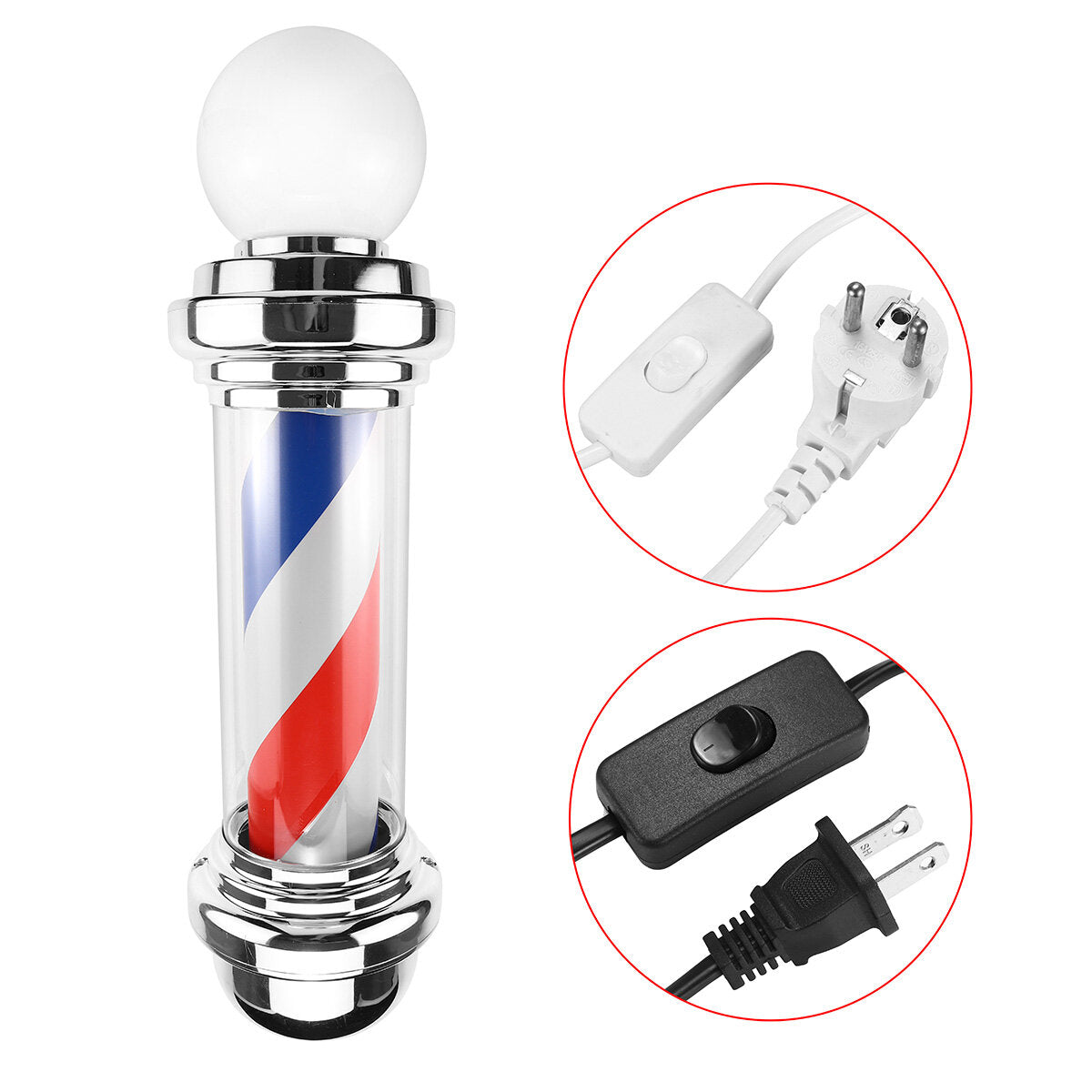 22" Rotating LED Barber Pole Light - Red, White, Blue Stripes for Hair Salon Accessories