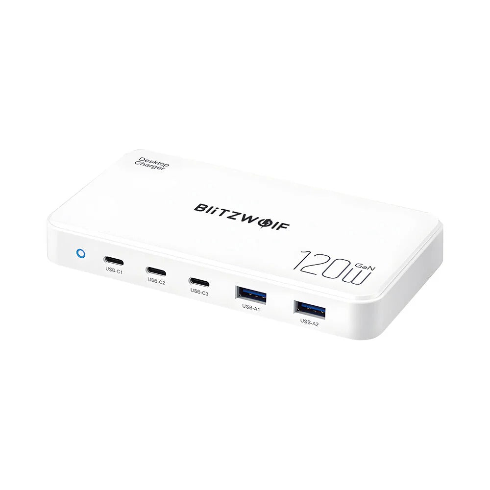 120W GaN 5-Port USB PD Charger, Fast Charging for iPhone, Samsung, MacBook - EU Plug