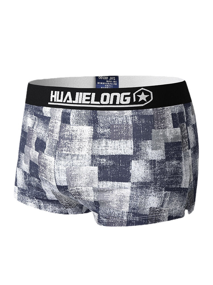 Herren-Boxershorts mit Farbblock-Print, 100 % Baumwolle, atmungsaktiv, elastisch, mittlere Taille, Arrow