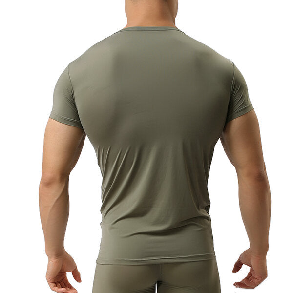 Sexy Oberteile für Herren im Sport-Primer: Elastisches Bodybuilding-T-Shirt in reiner Farbe, bequem