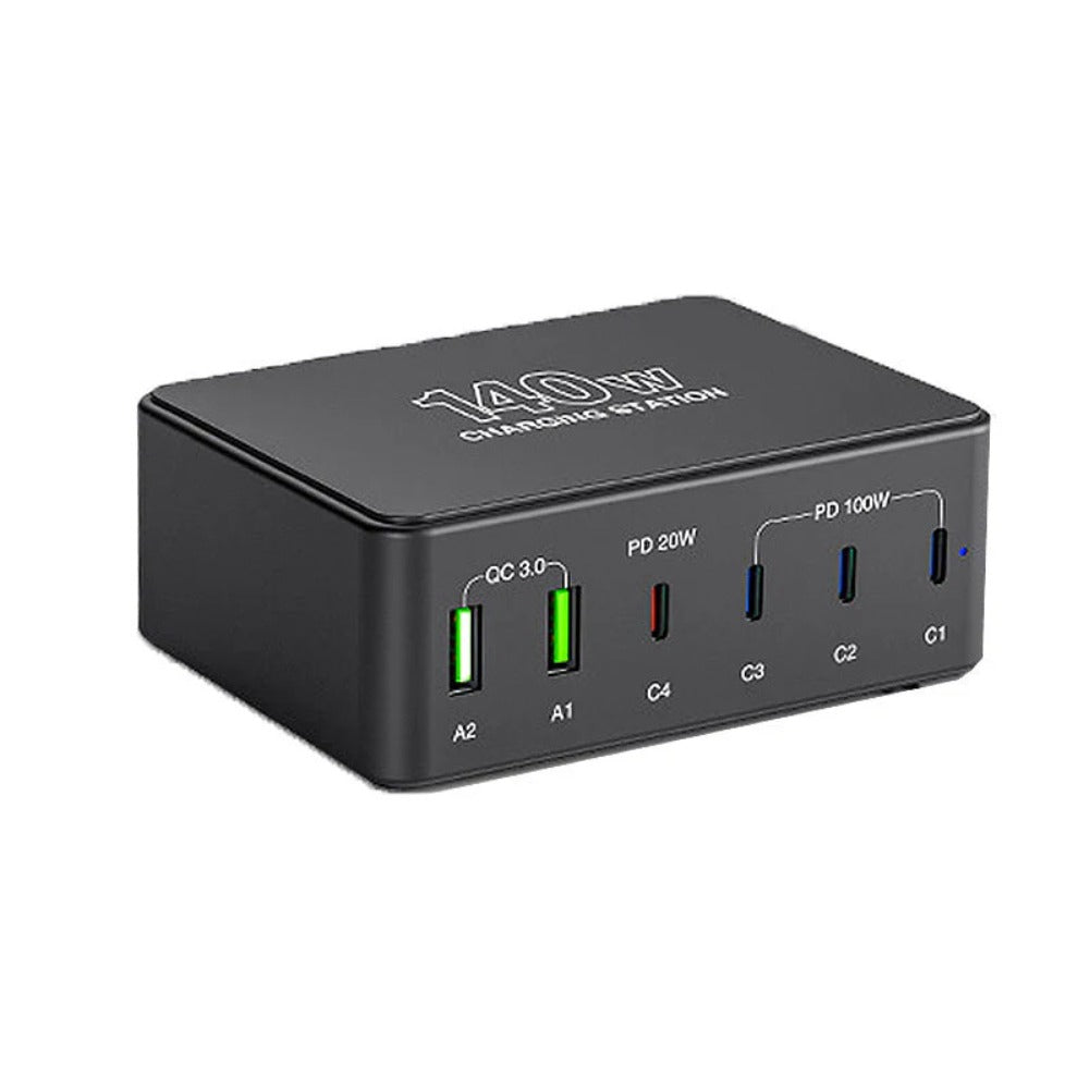 140W 6-Port USB PD Ladegerät: Schnellladestation mit 2 USB-A &amp; 4 USB-C Ports für iPhone, Huawei, Samsung, Xiaomi