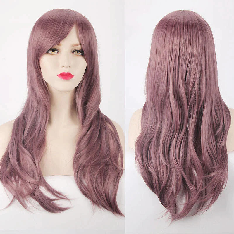 70CM Long Dark Purple Synthetic Cosplay Wig - High Temperature Fiber Hair Extensions for Women