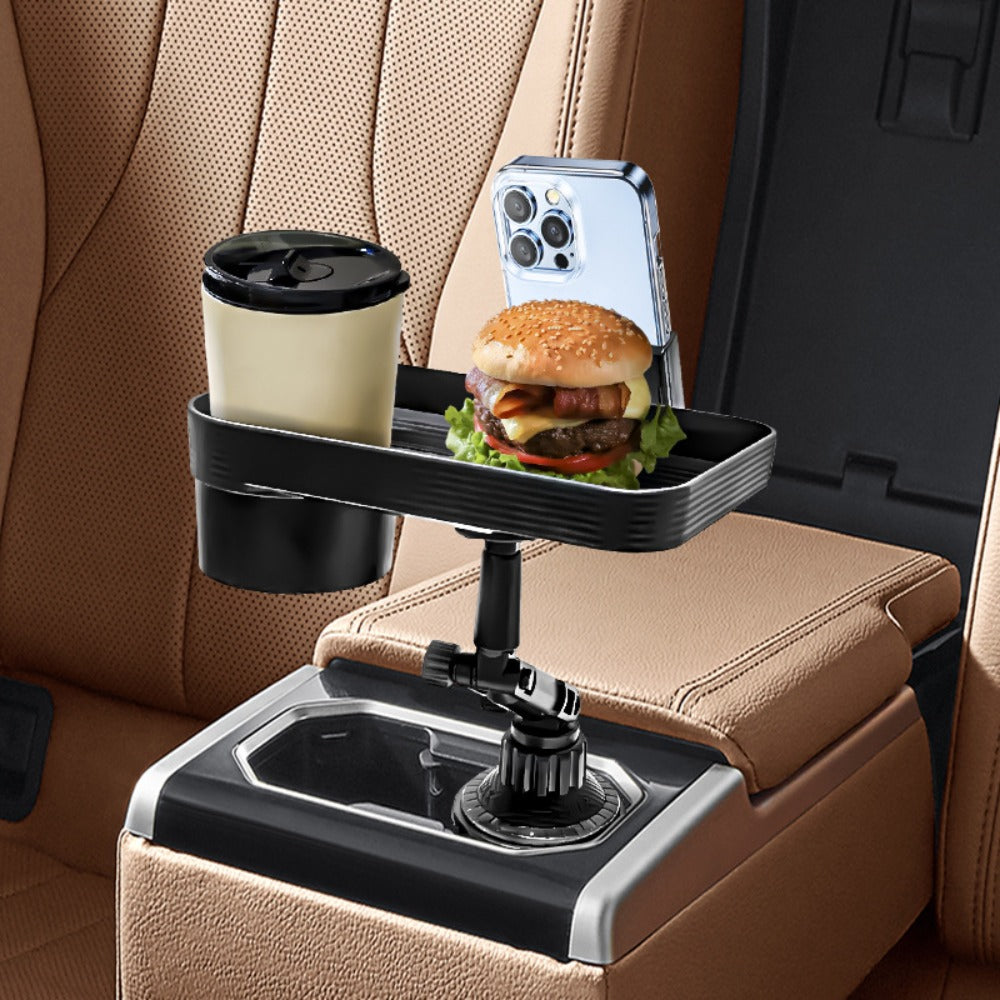 2-in-1 Car Food Tray Table with Detachable Cup Holder & 360 Degree Rotation for Drinks & Phone