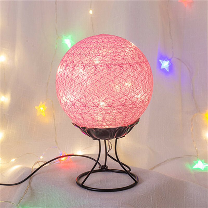 LED Linen Rattan Ball Desk Lamp - USB, Switch Button, Creative Romantic Night Light