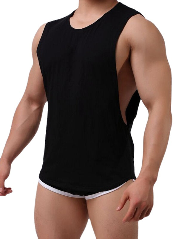 Men's Loose Pajamas Set: Side Open Tank Top & Breathable Shorts - Plain Loungewear Suit
