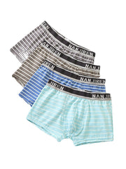 4-teilige Modal-Boxershorts für Herren mit horizontalen Streifen, Logobund und Beutel