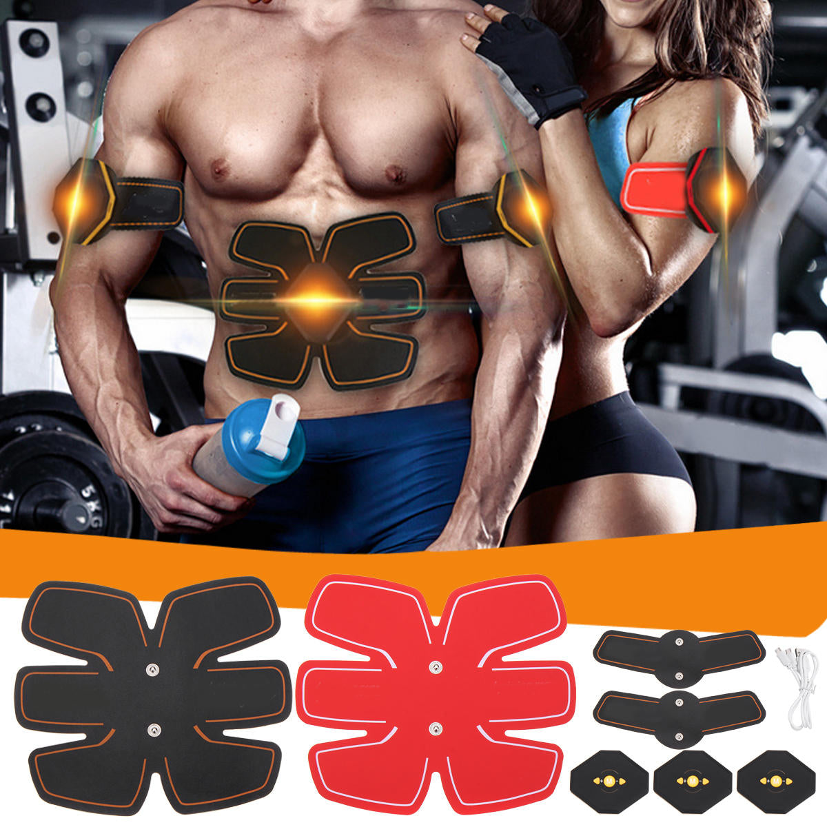 Unisex EMS Abdominal Toning Belt & Arm Muscle Stimulator - ABS Fitness Trainer Set for Body Exercise