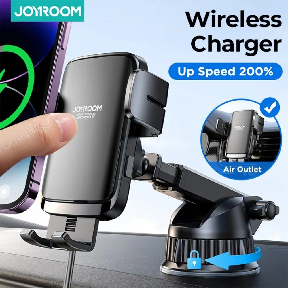 Wireless Car Phone Holder & Charger - Stable, Rotatable, for Air Vent or Dashboard