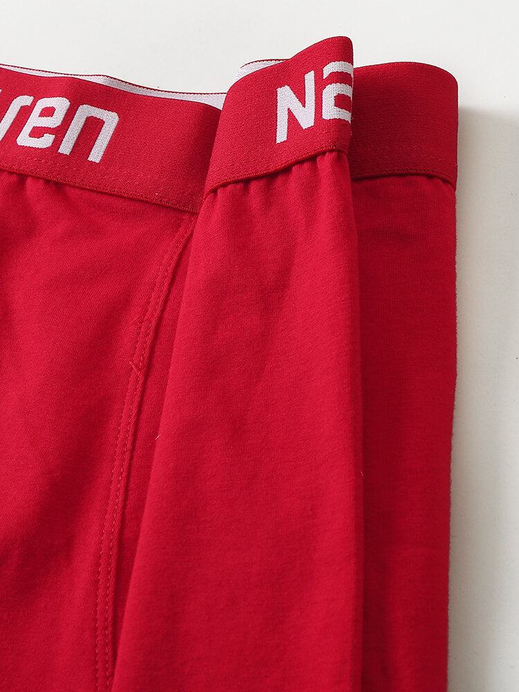 4-teilige nahtlose Baumwollunterwäsche für Herren mit Logobund und Beutel - Rote Boxershorts