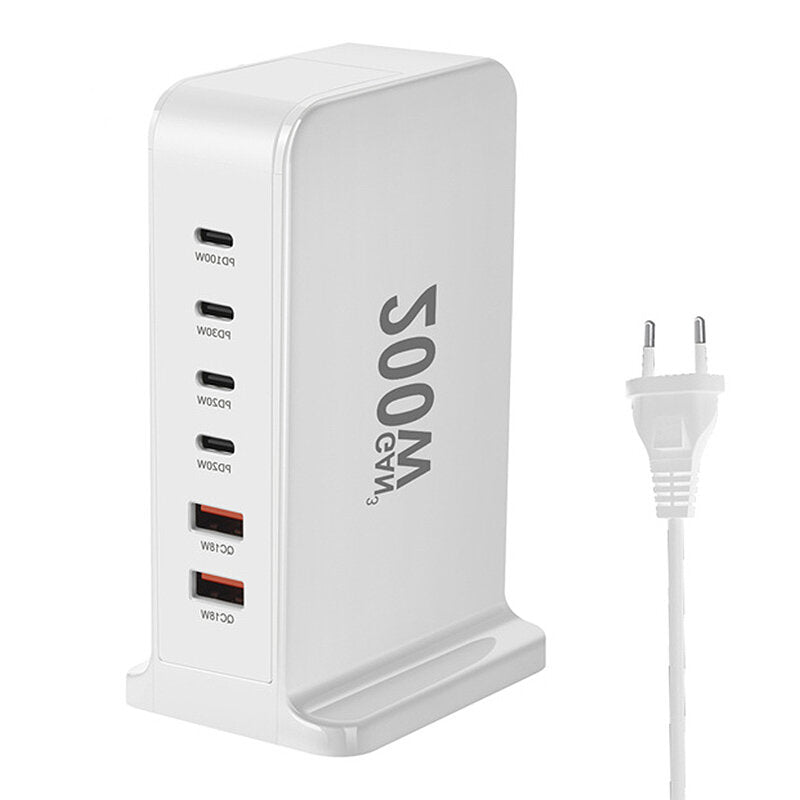 200W GaN 6-Port USB Charger: 4 USB-C & 2 USB-A, Fast Charging for iPhone, Huawei, Samsung, Xiaomi