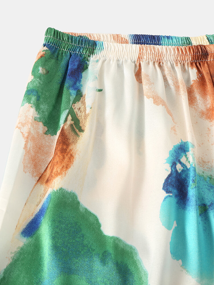 Mehrfarbiges, langärmliges Pyjama-Set mit Batikmuster und Reverskragen für Herren
