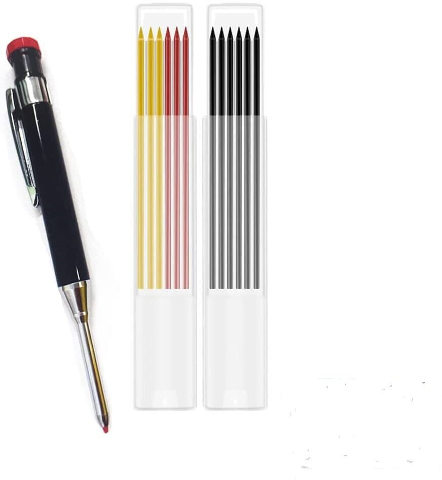 Solid Carpenter Pencil Set with Refills for Deep Hole Marking
