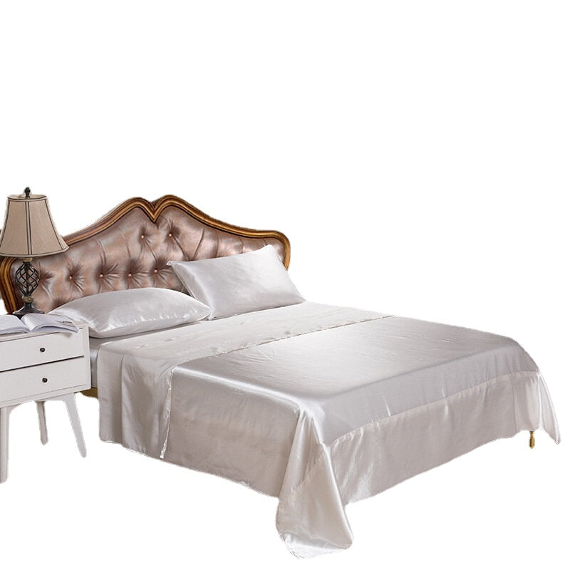 Seidenähnliches, weiches Satin-Spannbettlaken-Set – 4-teiliges einfarbiges Bettwäsche-Tagesdecken-Set