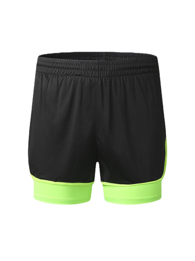 Zweifarbige Patchwork-Sporttrainingsshorts für Herren im Slim Fit, doppellagig, Strandshorts