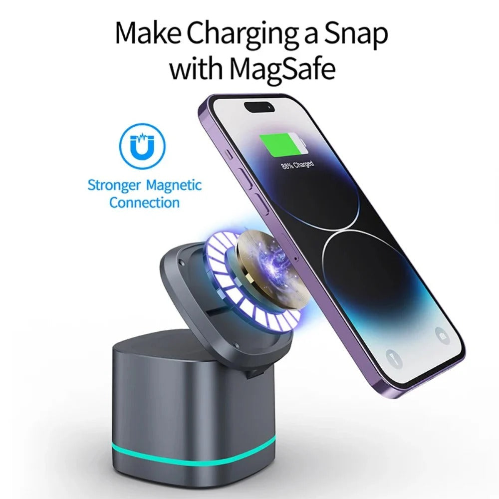 3-in-1 Magnetic 15W Wireless Charger Stand for iPhone 14/13/12, AirPods, Watch Series 8/SE