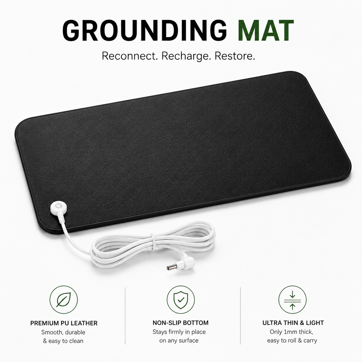 7HealthWell | EarthSc™ Ultra-Thin Grounding Mat (Black) - For Enhanced Relaxation & Daily Well-being