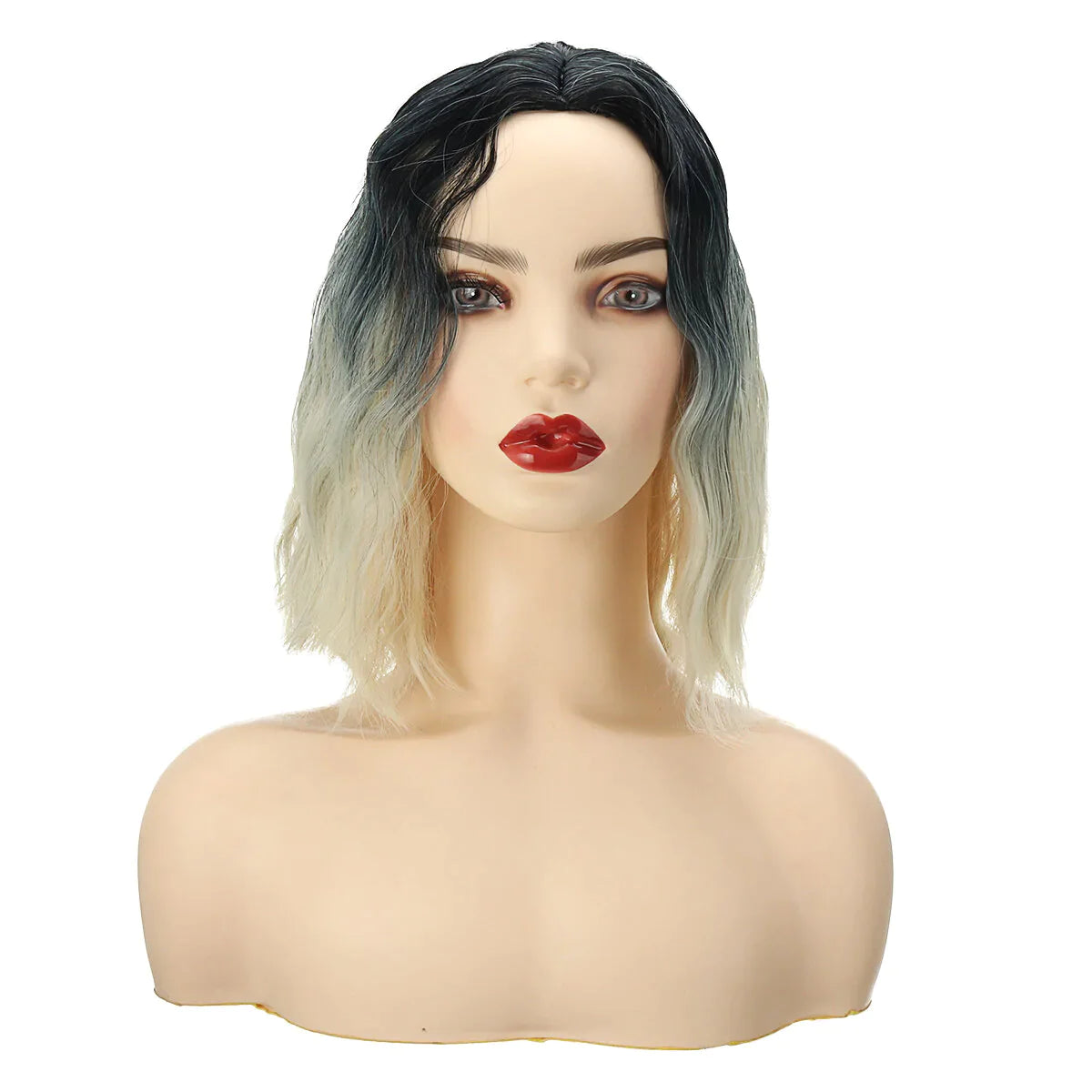 Ombre Black & Orange Water Wave Short Synthetic Cosplay Bob Wigs for Women - Multiple Colors Available