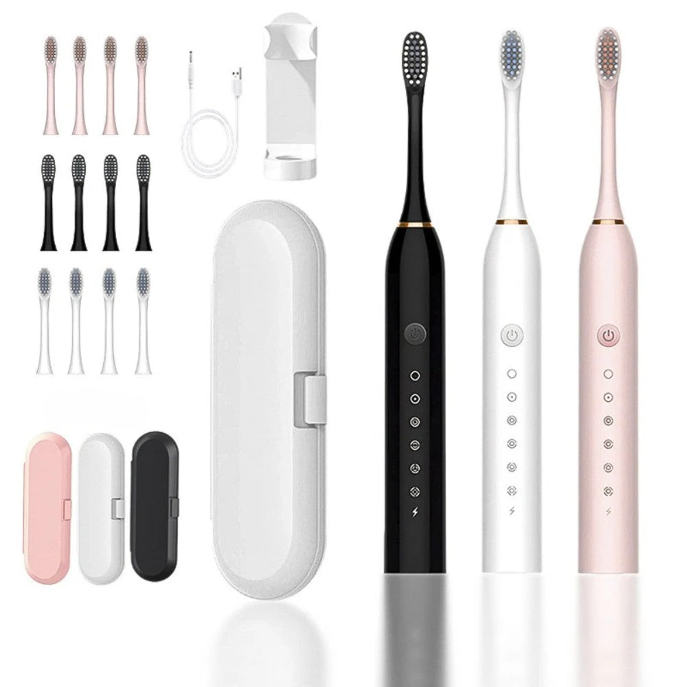 Adult Sonic Electric Toothbrush - USB Rechargeable with 8 Replacement Heads