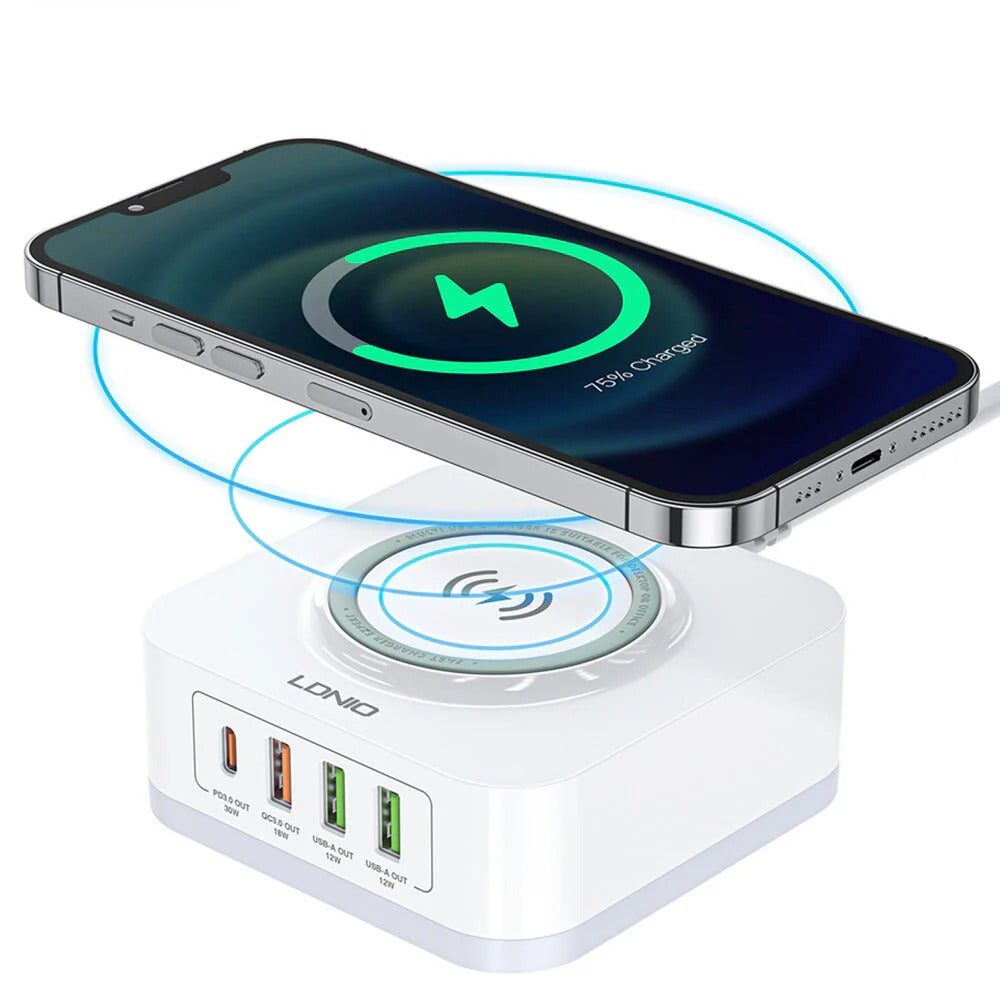 Schnelles kabelloses Ladepad 15 W/10 W/7,5 W/5 W + 4-Port-USB-Ladegerät 30 W PD3.0/QC3.0 für iPhone, Samsung, Huawei, Xiaomi