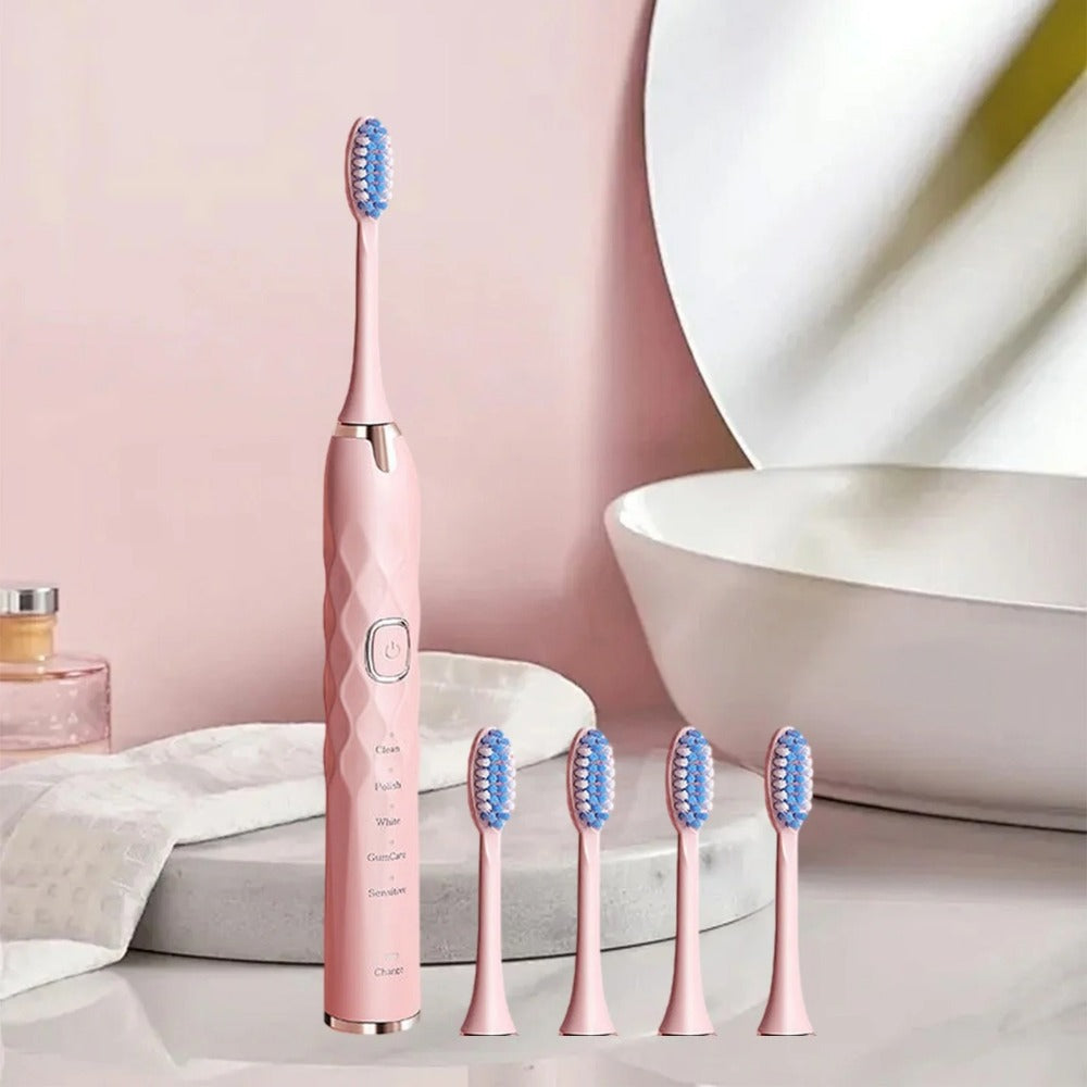 Electric Toothbrush Set - 5 Modes, IPX7 Waterproof, 5 Soft Heads for Adults & Kids