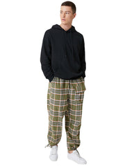 Men's Cotton Plaid Jogger Pants with Multi Pockets and Elastic Drawstring Waist