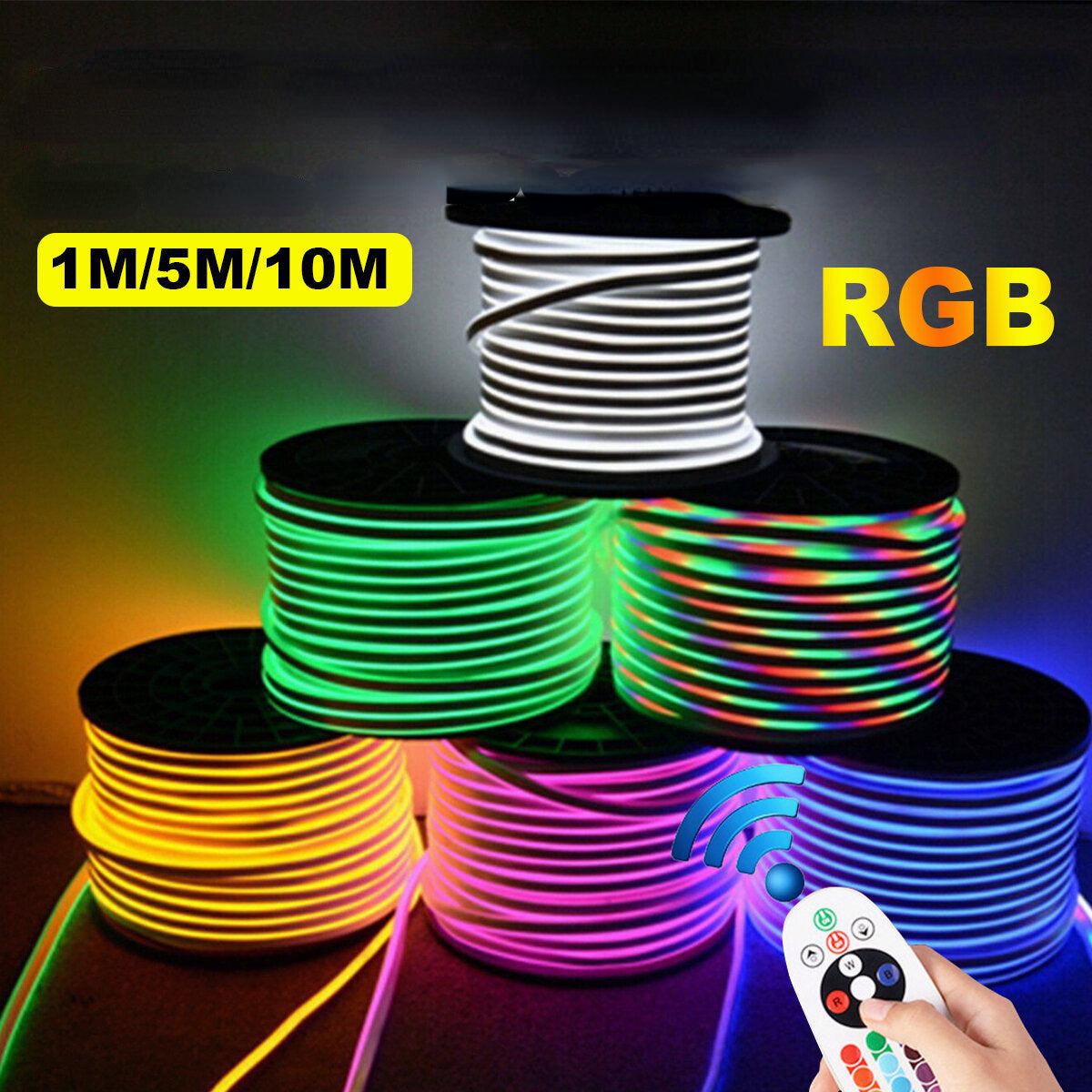 1M/5M/10M 220V 5050 RGB LED Strip, 60LED/M, Waterproof Neon Flex Lights with Plug