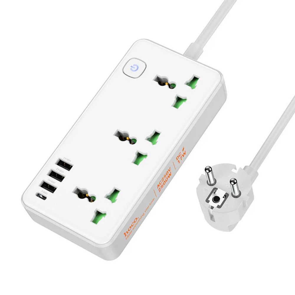 10 A 17 W 7-Port USB-Ladegerät: 3 USB-A, 1 USB-C, 3 AC, Schnellladung, EU-Stecker, 1,5 m Kabel