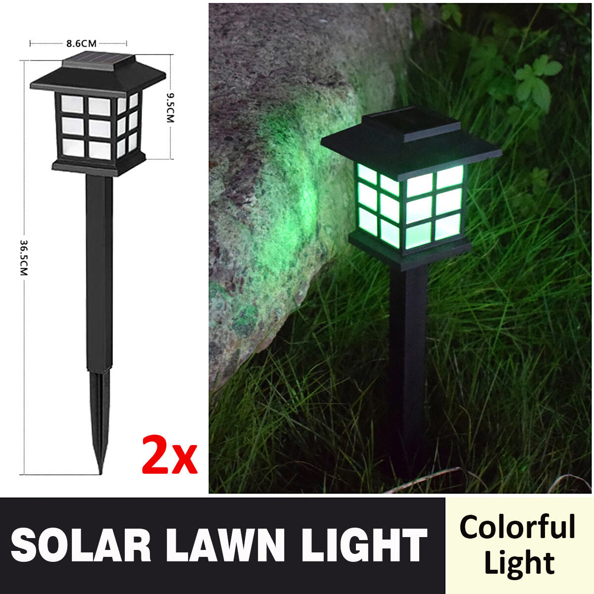 2 Pack Solar LED Lawn Lights - Outdoor Pathway, Yard, Garden, Walkway Landscape Lamps