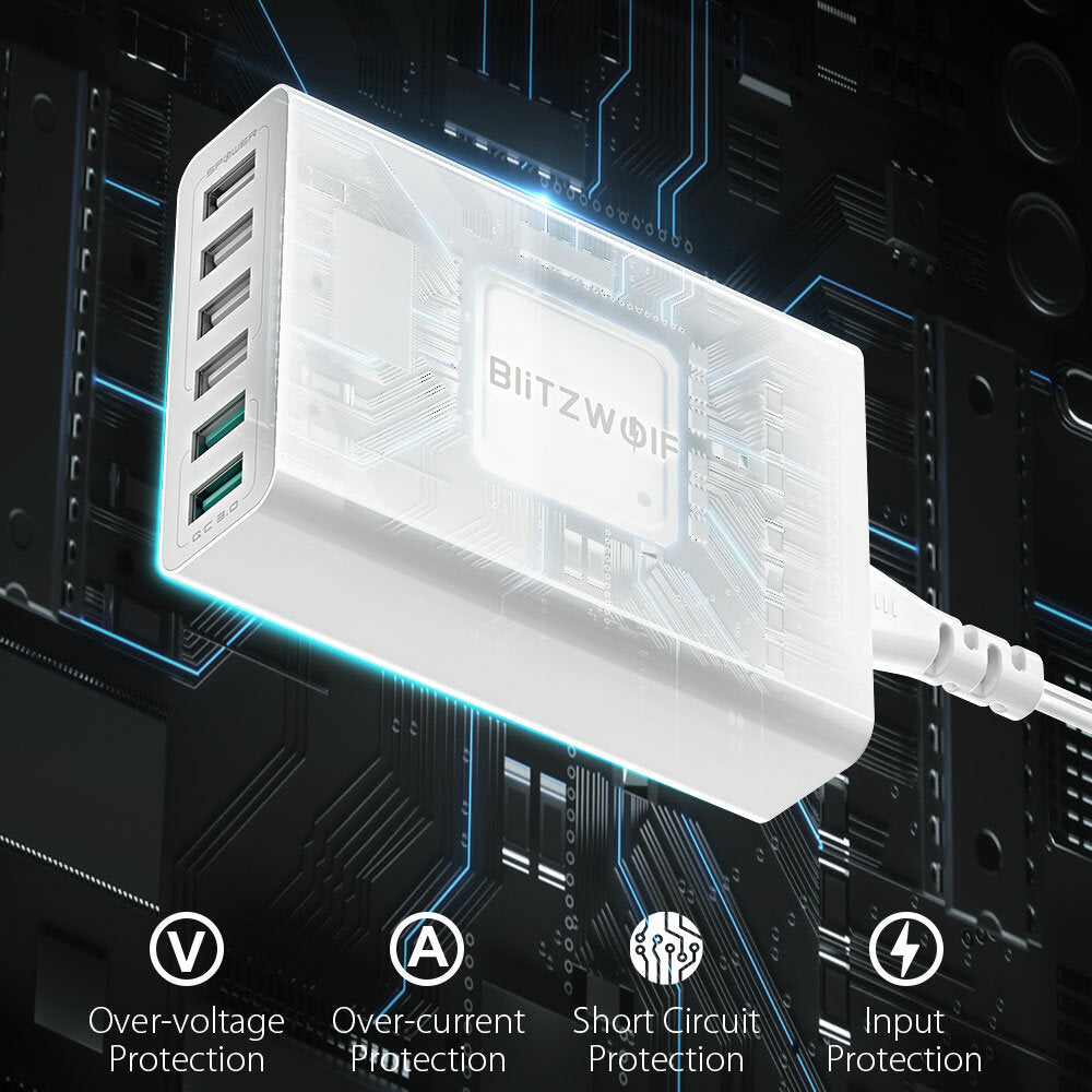 60 W 6-Port USB-Ladegerät mit Dual QC3.0, Desktop-Ladestation, EU-Steckeradapter