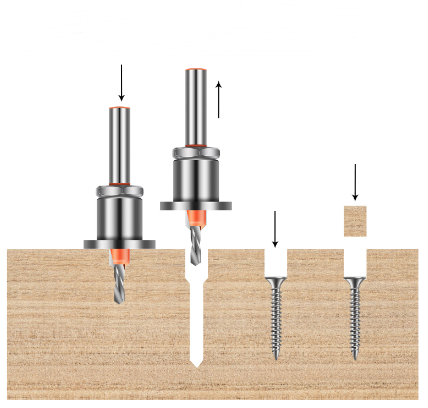 8-mm-Bohrersatz mit rundem Schaft und verstellbarem Senker 2,8 – 4 mm, Begrenzungsanschlag, Kopf aus Legierung, kegelförmiger Oberfräsenbohrer