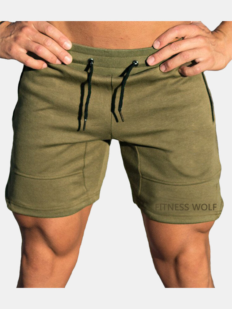 Men's Slim Fit Sports Bicycle Shorts - Solid Color, Drawstring, Casual