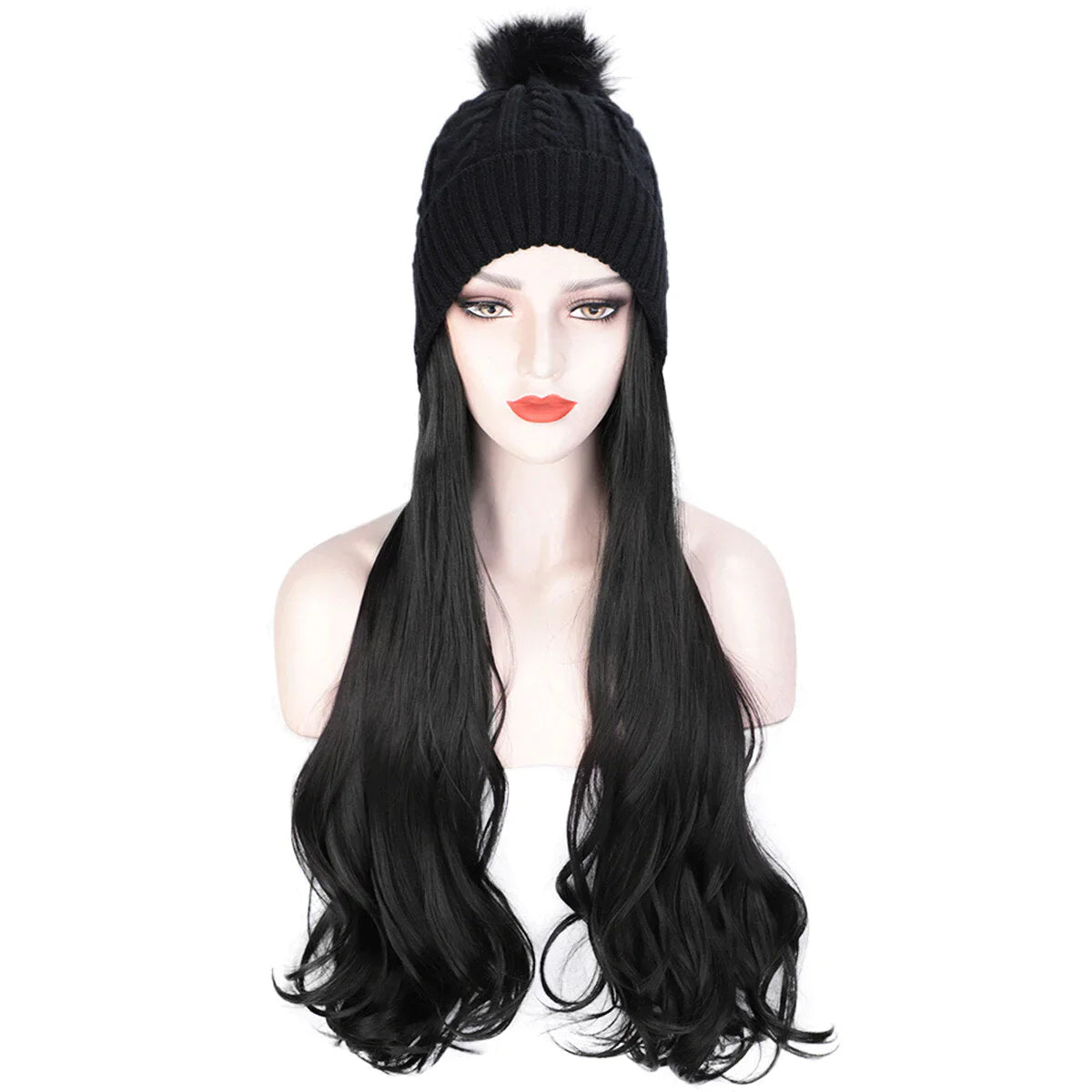 Women's Light Curly Long Synthetic Hair Cap Wig Hat for Winter