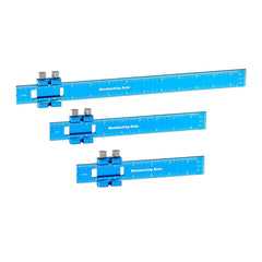 3pcs Aluminum Woodworking Rulers Set with Slide Stop - Precision Metal T-Track Square Ruler for Measuring and Scribing, Inch & Metric