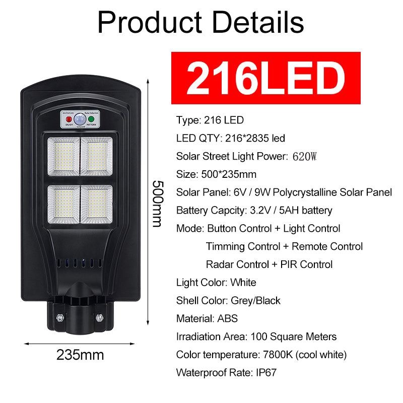 108/216/324 LED Solar Street Light with Motion Sensor and Remote Controller for Garden Wall Lamp