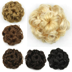 8-Color Flower Bud Head Short Curly Hair Wig with Seven Flowers Drawstring Piece