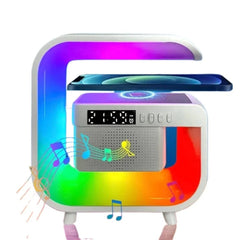 Wireless Charger Stand with Bluetooth Speaker, Alarm Clock, RGB Light, Fast Charging for iPhone, Samsung, Xiaomi