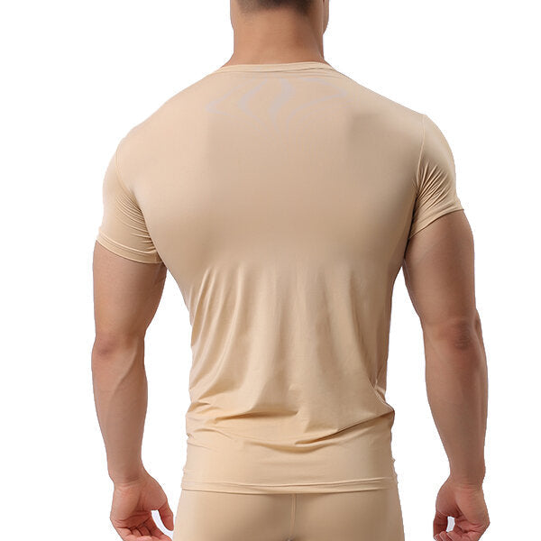 Men's Sports Primer Sexy Tops: Pure Color Elastic Bodybuilding Comfortable T-shirt