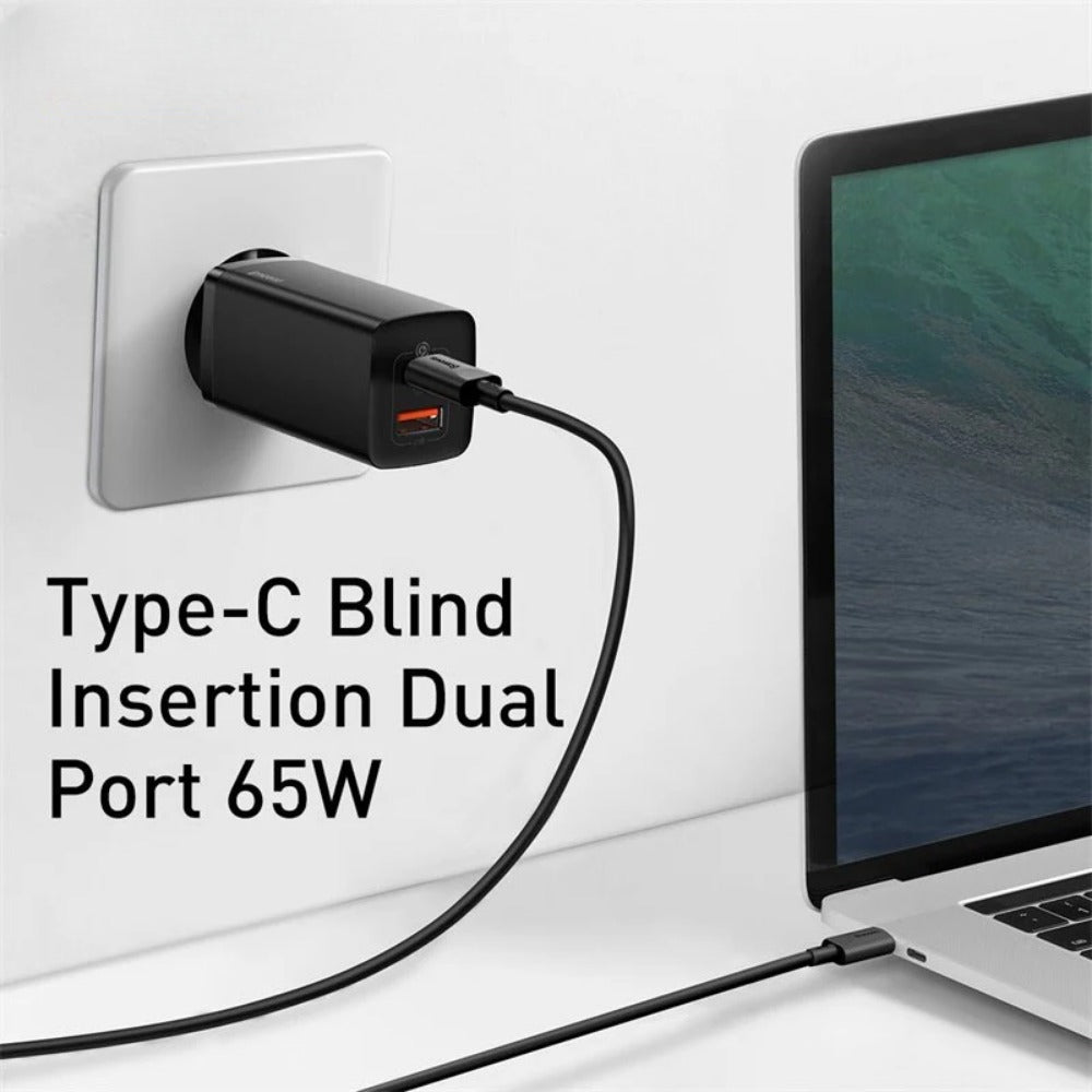 GaN2 65W 2-Port USB PD Schnellladegerät Adapter EU Stecker für iPhone, Huawei, Xiaomi, Samsung