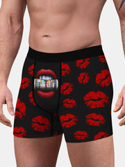 Atmungsaktive Boxershorts für Herren mit lustigem Graffiti-Print – Unterwäsche mit mittlerer Taille