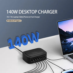 140W 8-Port USB PD Ladegerät, Schnellladestation für iPhone, Huawei, Samsung, Xiaomi