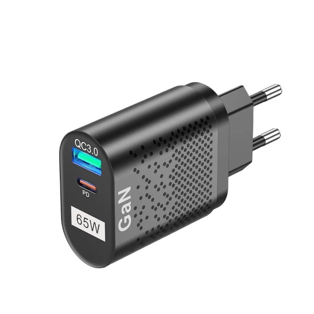 65 W GaN-Wandladegerät, 33 W USB-C PD PPS und USB-A QC3.0-Schnellladung für iPhone, iPad, Samsung, MacBook Air