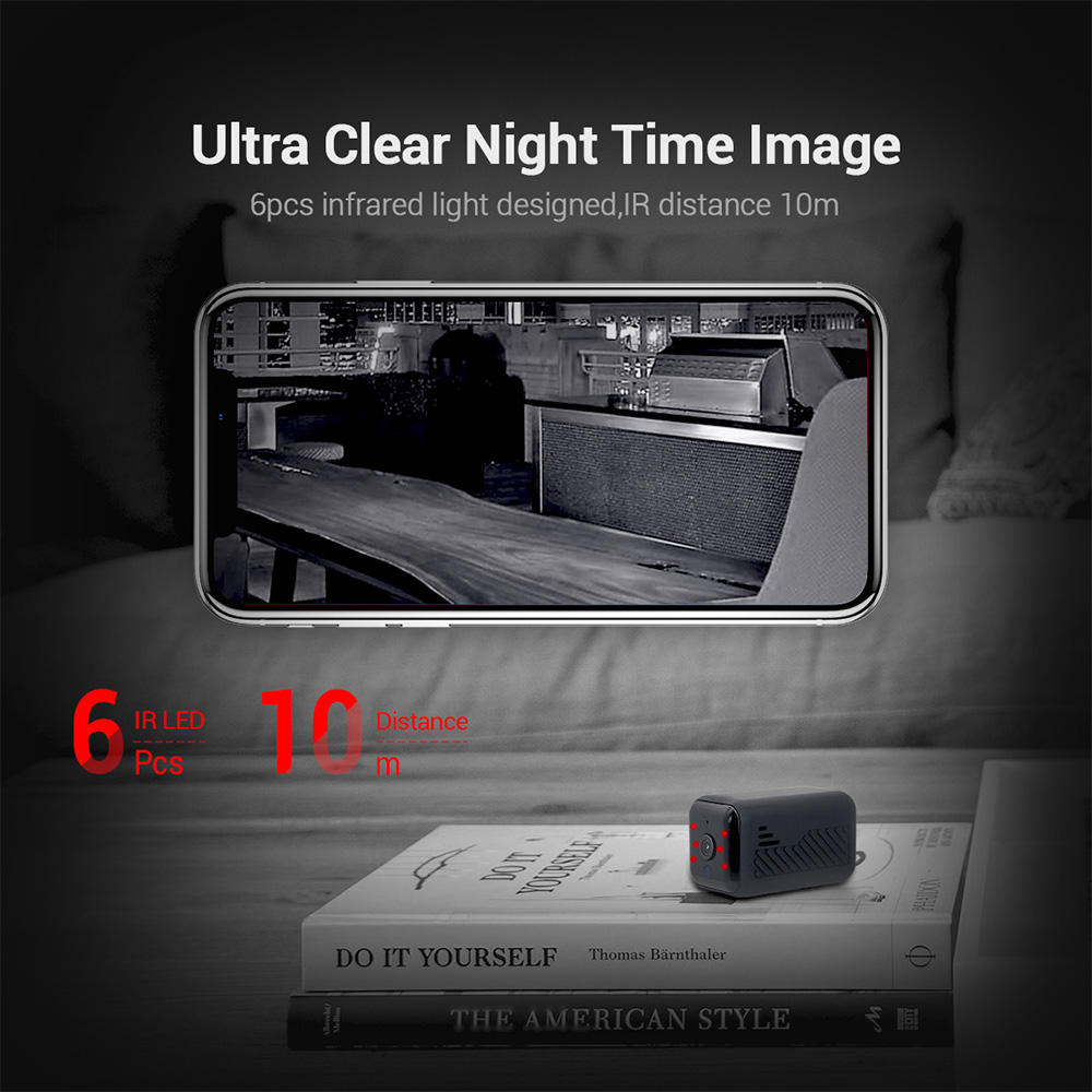 1080P Mini WiFi Night Vision Battery Camera with Audio, AP Hotspot, 64GB Card, Video Recorder