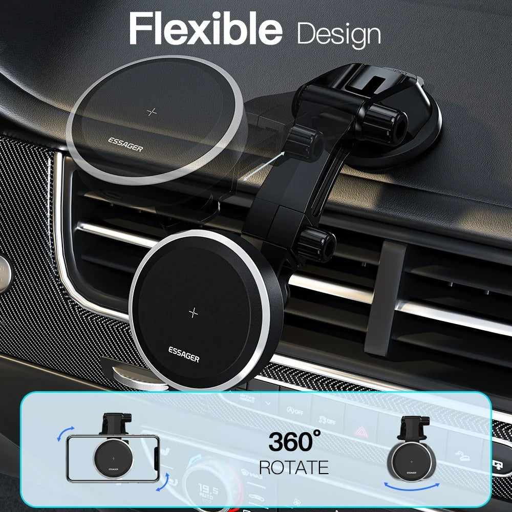 RGB Magnetic Car Phone Holder & 15W Wireless Charger for iPhone 14/13 Pro Max, Samsung Devices