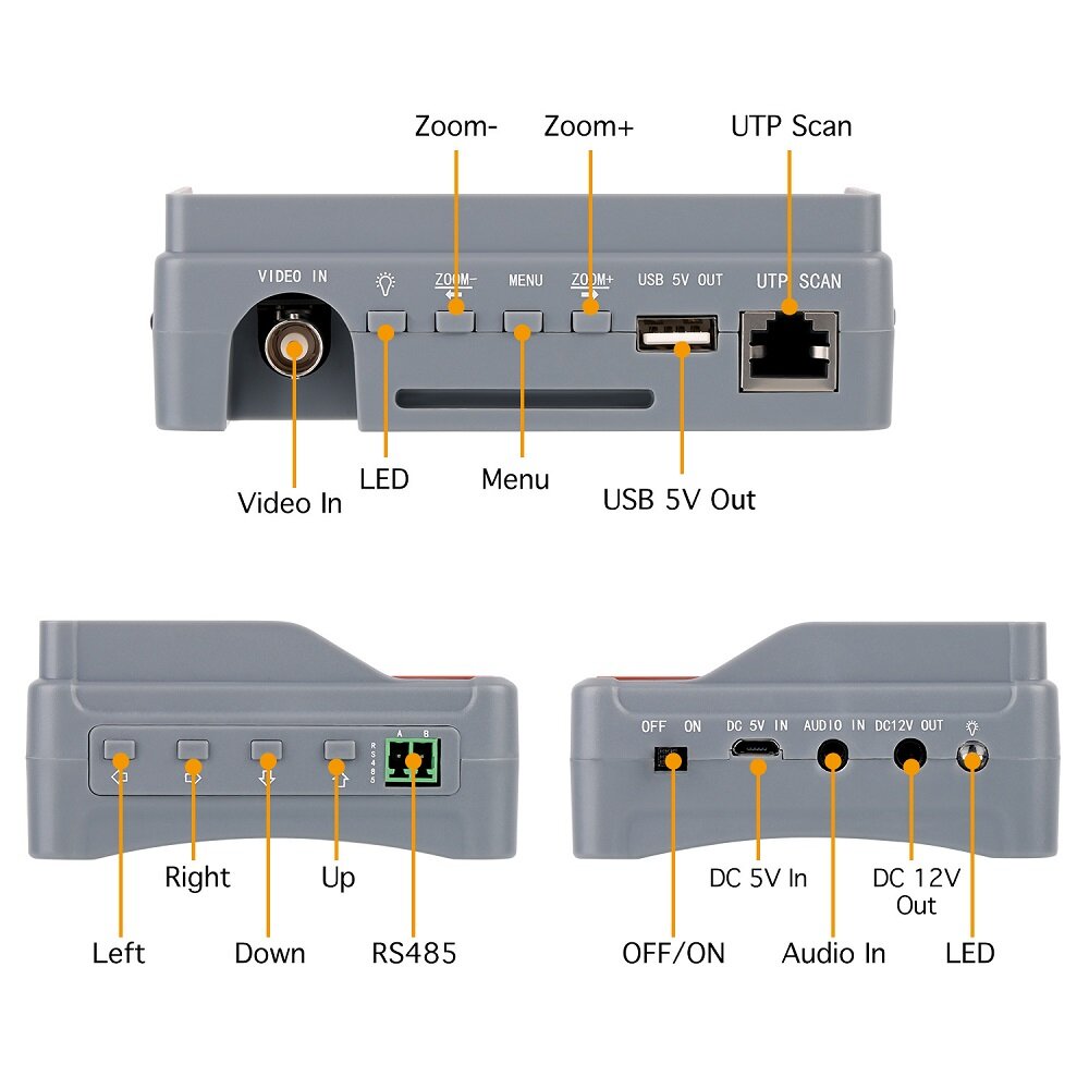 1080P 5MP 4,3 Zoll HD AHD CCTV-Kameratester-Monitor für AHD/Analogkameras, UTP-Kabeltest, TVI/CVI-Unterstützung