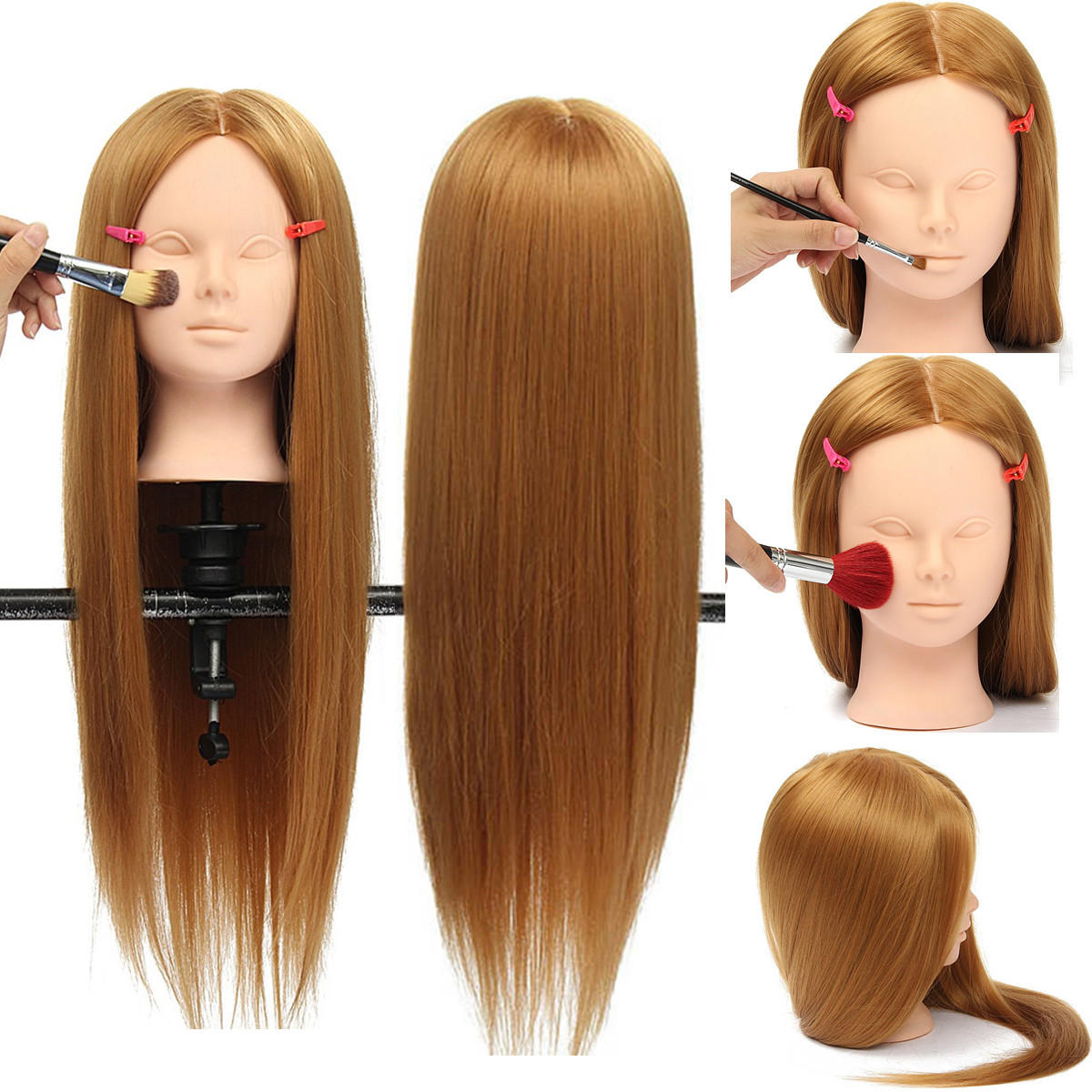 26" Long Hair Mannequin Head for Hairdressing, Makeup Practice with Clamp Holder