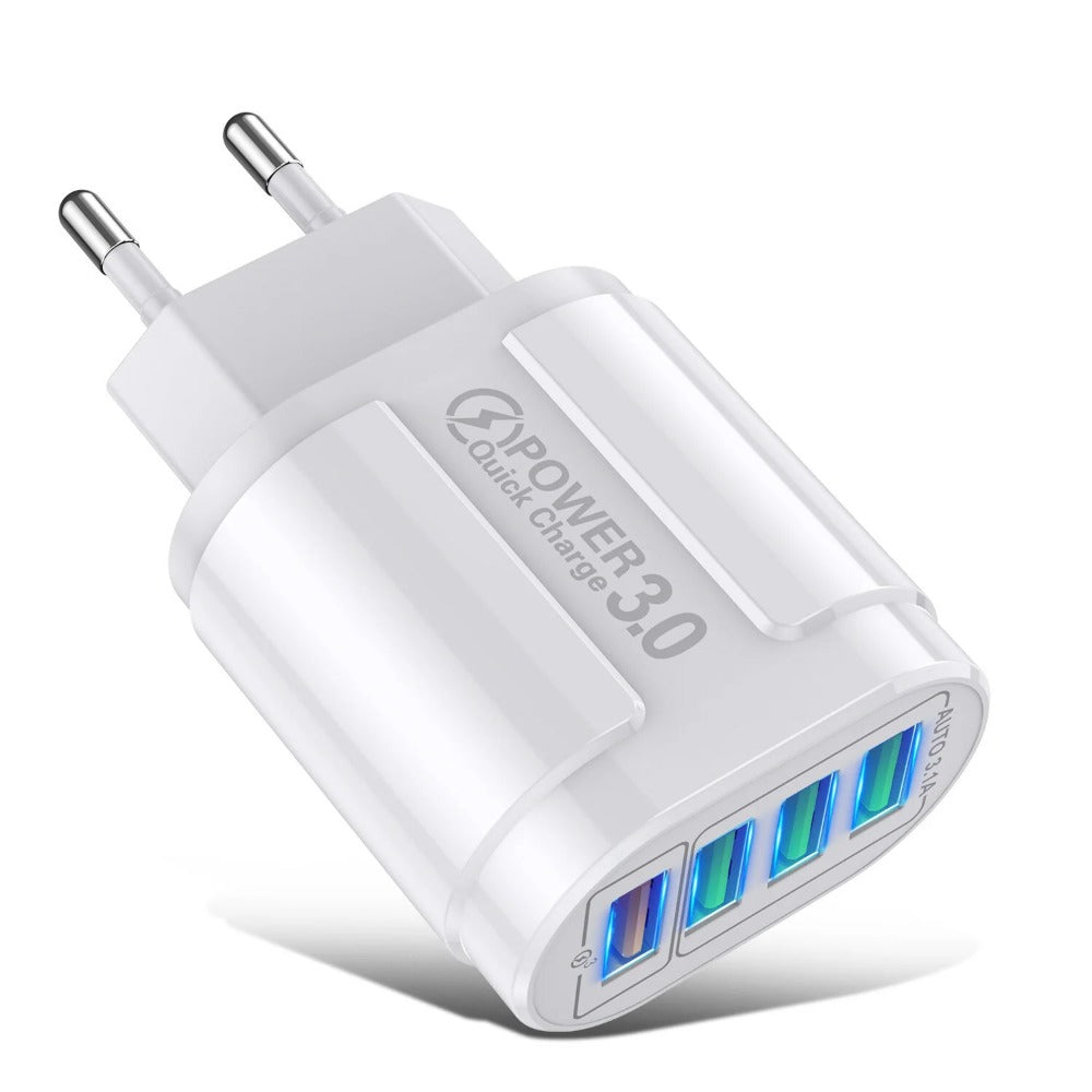 48W 4-Port USB QC 3.0 Fast Charger Wall Adapter for iPhone, Samsung, Xiaomi, Huawei