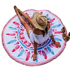 150cm Pure Cotton Round Beach Towel, Yoga Mat, Bed Sheet, Tapestry, Tablecloth - Cut Pile Printing